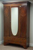 Edwardian inlaid mahogany wardrobe, single mirror glazed door, with single drawer, W128cm, H206cm,