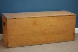 19th century pine table leaf chest/box, hinged lid, with carrying handles, W143cm, H57cm,