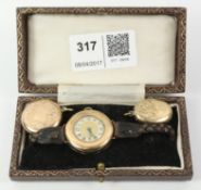 Hallmarked 9ct gold ladies wristwatch & two gold back and front lockets (3) WATCHES - as we are