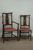 Two Late 19th century Art Nouveau walnut chairs,