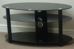 Oval black glass three tier television stand,