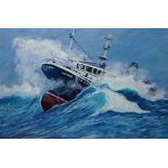 Trawler FR 253 Virtuous at Sea, oil on board signed and dated K W Wallis 2015,