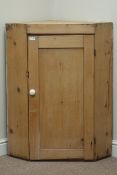 Victorian waxed pine single door corner cabinet, W77cm,