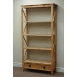 Pine four tier bookcase fitted with single drawer to base, W90cm, H174cm,