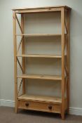 Pine four tier bookcase fitted with single drawer to base, W90cm, H174cm,