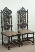 Pair Victorian heavily carved oak Carolean style high back chairs Condition Report