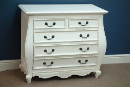 French style white finish bombe commode chest, two short and three long drawers, W94cm, H81cm,