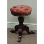 Late Victorian revolving piano stool, tapering fluted column,