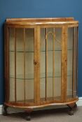 Early 20th century walnut serpentine display cabinet, W100cm, H122cm,
