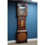 Victorian mahogany and oak Grandfather clock case, swan neck pediment,