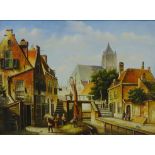 European Town Scene by a Canal,