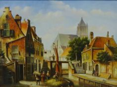European Town Scene by a Canal,