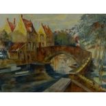 Canal with Buildings, watercolour signed and dated J Lucas 1933,