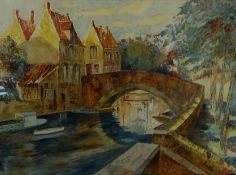 Canal with Buildings, watercolour signed and dated J Lucas 1933,