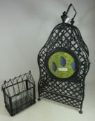 Large cast metal wine rack and a similar style small terrarium (2) Condition Report