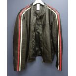 Clothing & Accessories - Gents Black Leather motorbike type jacket with red & white striped sleeves,