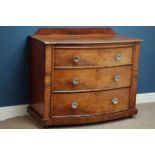 Victorian mahogany three drawer bow front chest, moulded glass handles, W111cm, H96cm,