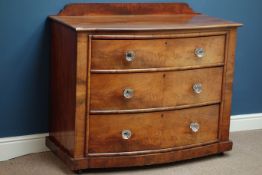 Victorian mahogany three drawer bow front chest, moulded glass handles, W111cm, H96cm,