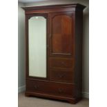 20th century inlaid mahogany wardrobe, bevelled mirror glazed door, another cupboard,