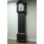 19th century heavily carved oak longcase clock, eight day movement,