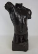 Large bronze male torso by Willem Merle signed and dated on base 2009,