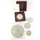 1951 Festival of Britain silver crown, Victorian diamond jubilee 1897 Spink & Son medallion,