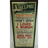 Original 'Adelphi Theatre Atterclife', Edward G Robinson, Sheffield theatre poster,