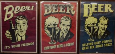 Three 90's 'Beer' posters in frames 84cm x 68cm (3) Condition Report <a