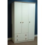 Light oak and cream finish triple wardrobe, W111cm, H198cm,