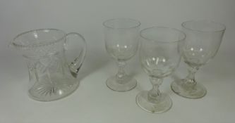 Set of three 19th Century cut glass Ale glasses and a cut glass water jug (4) Condition