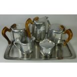 Five piece Picquot Ware tea set on stainless steel tray Condition Report <a