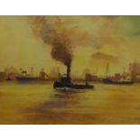 'Tilbury Docks', watercolour signed by Harry A Teale,