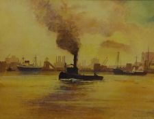 'Tilbury Docks', watercolour signed by Harry A Teale,