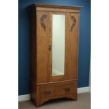 Early 20th century oak wardrobe, single bevelled mirror glazed door, with drawer to base, W99cm,