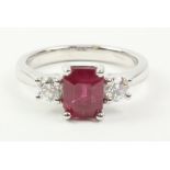 Ruby and diamond three stone white gold ring hallmarked Condition Report <a