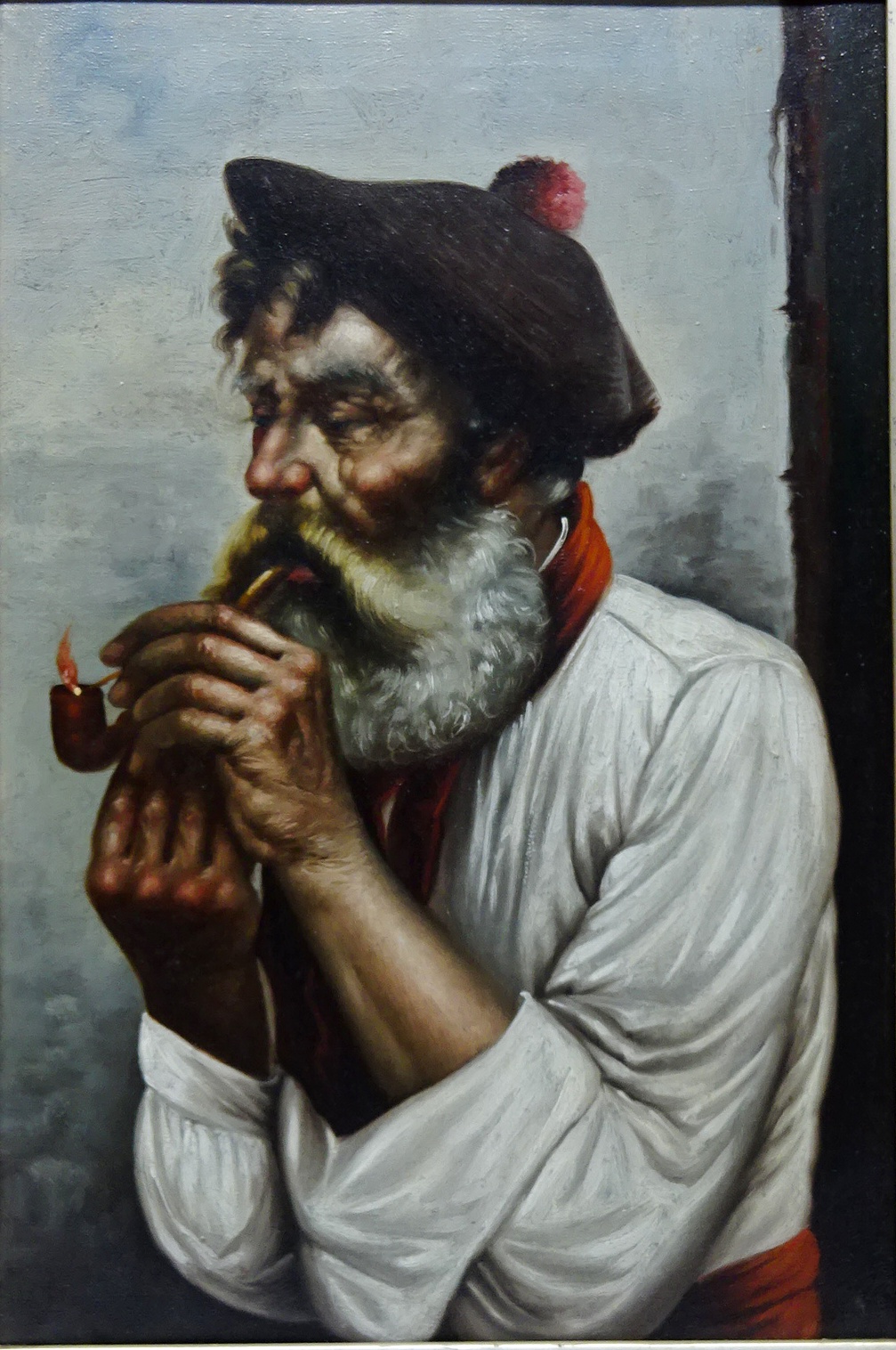 Portrait of a Bearded Italian Man Smoking a Pipe,