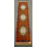 Contemporary native tribal style rust ground runner rug,