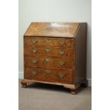 18th century walnut fall front bureau, four graduating drawers, serpentine fitted interior,