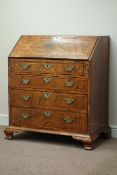 18th century walnut fall front bureau, four graduating drawers, serpentine fitted interior,