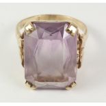 Large lilac quartz ring fancy gold setting hallmarked 9ct Condition Report <a