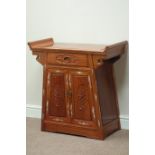 Chinese rosewood altar cabinet, cupboard and single drawer, with mother of pearl inlay, W78cm,