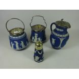 Two 19th/ early 20th Century Wedgwood Jasperware biscuit barrels,