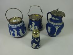 Two 19th/ early 20th Century Wedgwood Jasperware biscuit barrels,