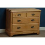 Pine chest fitted with two short and two long drawers, W108cm, H82cm,