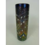 Okra iridescent glass vase, signed to base, 1991, H20.