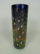 Okra iridescent glass vase, signed to base, 1991, H20.