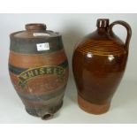19th Century stoneware Whiskey barrel H37cm and a stoneware jar (2) Condition Report