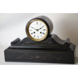 Late 19th century black slate mantle clock, enamel dial signed 'Cussons, Whitby',