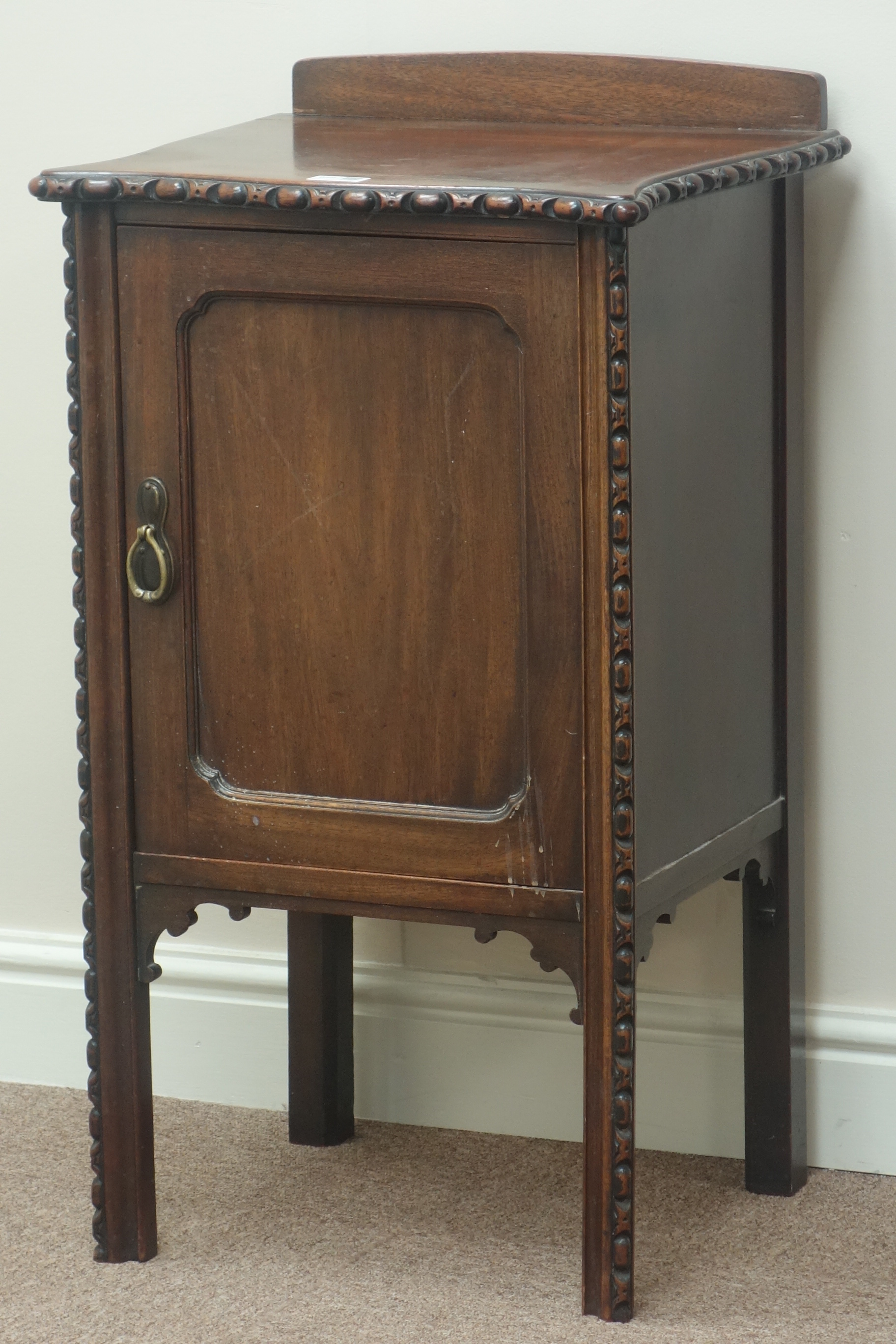 Georgian style early 20th century mahogany bedside cabinet, W45cm,