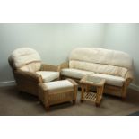 Three seat conservatory sofa (W185cm), matching armchair (W95cm),